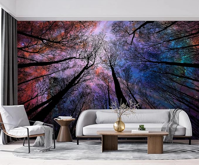 -Colorful Forest Beautiful Starry Tree Branches Wallpaper Bedroom XT14 L 180" x 115"