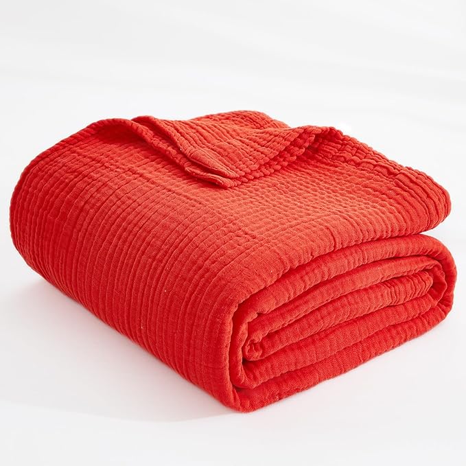 EMME Cotton Muslin Twin XL Blanket Breathable Gauze Blanket Soft Lightweight Blankets Adults Gifts for Women (Orange Rust, 66"x90")