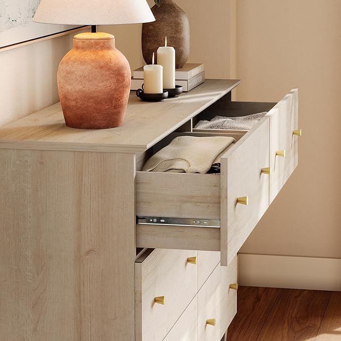 WAMPAT 12 Drawer Wood Dresser for Bedroom, 2-in-1 Extra Wide Chest of Drawers, Modern Storage Organizer Units with Solid Wood Legs for Closet, Living Room, Kids Room, Nursery, Light Oak, 94.4"