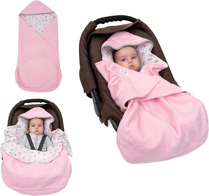 Car Seat Blankets for Babies Winter - Stroller Footmuff Carseat Cover Baby 5 Point Harness - Swaddle Bunting Bag (Rose)