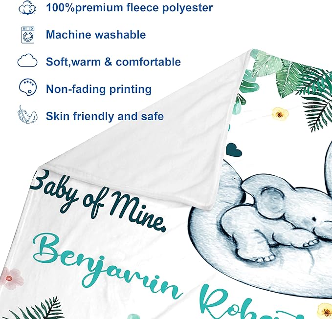 J&SBGFT Personalized Baby Blanket with Name for Boys - Customized Name Receiving Blanket for Toddlers, Kids - Nursery, Stroller, Crib Decor Throw - 30"x40", Color