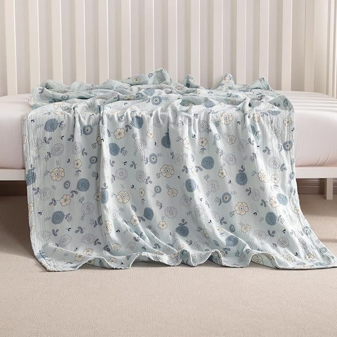 NTBAY 2 Layer Muslin Cotton Baby Swaddle Blanket, 42x60 Soft and Breathable Receiving for Newborns and Infants, Perfect for Crib, Stroller, Travel, Lightweight Nursery Blanket, Rustic Bloom