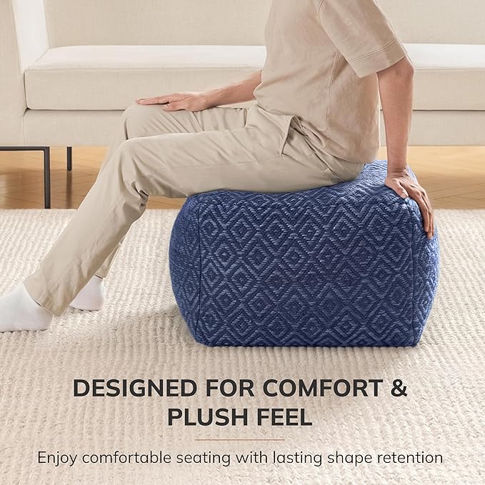 Anji Mountain 100% Handmade & Handcrafted Comfortable Home Décor Pouf Ottoman Footrest for Living Room, Bedroom, Nursery, Kidsroom, Patio Furniture - (22" x 22" x 16" - Blue)