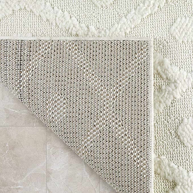 Antep Rugs Palafito 2x5 Geometric Shag Diamond High-Low Pile Textured Indoor Area Rug (White, 2' x 5')