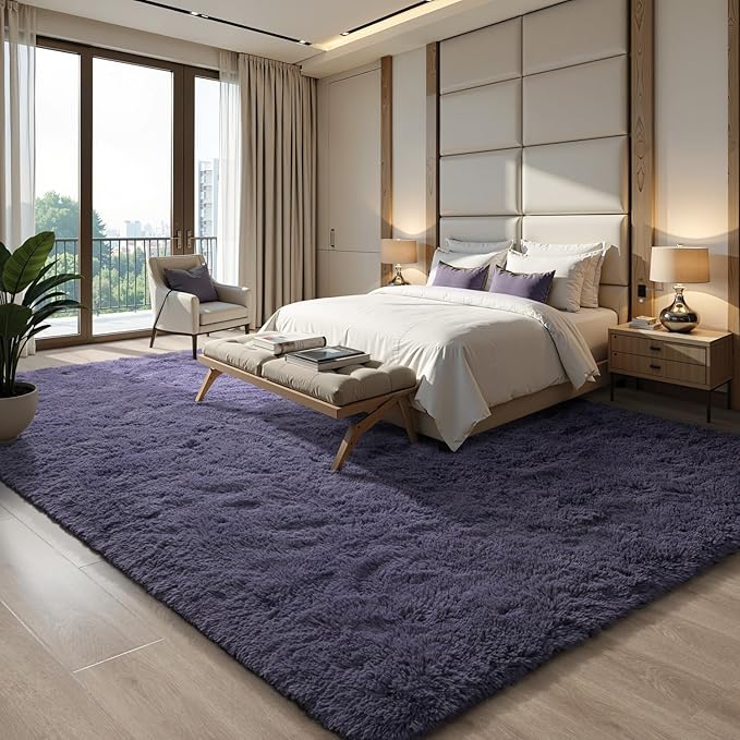 EVOIONOS 10x14 Washable Large Area Rug for Living Room, Fluffy Shag Rug for Bedroom, Ultra Soft Plush Non Slip Carpet for Indoor Floor Bedside Nursery Kids Girl Room Home Decor Aesthetic, Gray Purple