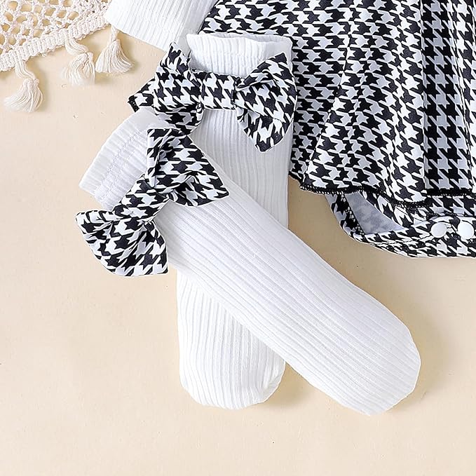 Giraropa Baby Girl Fall Winter Clothes Long Sleeve Romper Dress + Socks + Headband Newborn Infant Cute Casual Outfits
