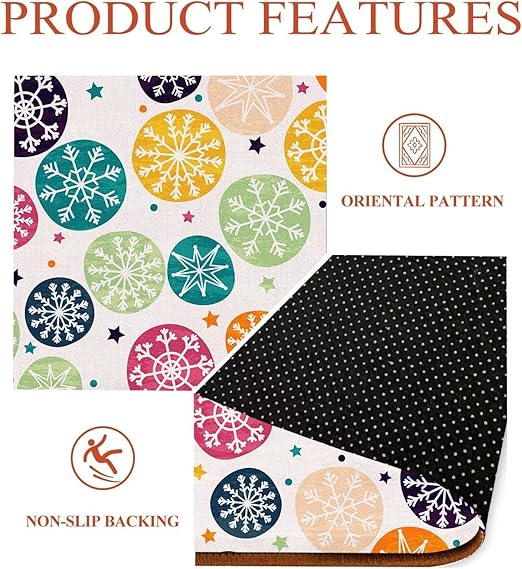 Round Snowflakes Rug Winter Boho Stars Circle Rugs for Bedroom Dorm Living Room White Bohemian Christmas Area Rug Floor Mat Pad Doormat Carpet, 3'X3'(90x90cm)
