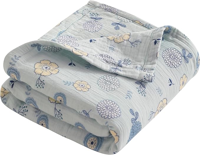 NTBAY 4 Layer Muslin Cotton Toddler Blanket, 42x60 Soft and Breathable Receiving for Newborns and Infants, Perfect for Crib, Stroller, Travel, Lightweight Nursery Blanket, Rustic Bloom