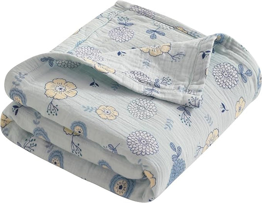 NTBAY 4 Layer Muslin Cotton Toddler Blanket, 42x60 Soft and Breathable Receiving for Newborns and Infants, Perfect for Crib, Stroller, Travel, Lightweight Nursery Blanket, Rustic Bloom