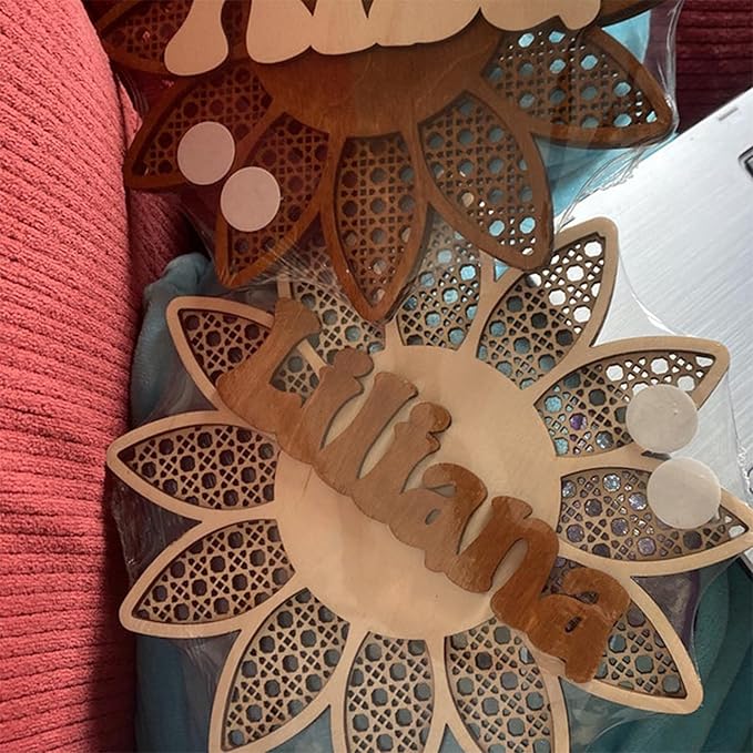 Personalized 3D Name Sign for Nursery, Custom Boho Floral Name Sign, 3D Wooden Layered Handmade Letter Wall Decor for Nursery or Child's Bedroom, Rattan Baby Name Sign