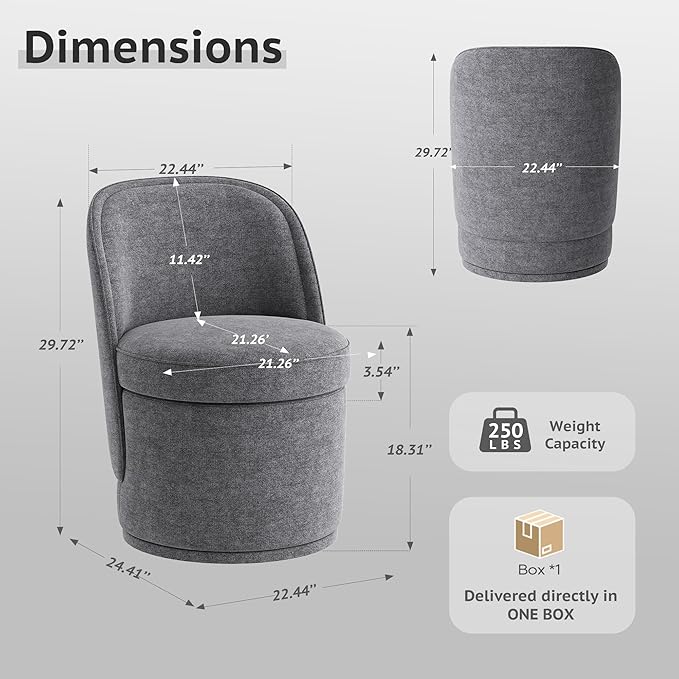 Swivel Accent Chair, 360° Swivel Chair with Hidden Storage, Modern Small Barrel Swivel Armchair for Living Room/Bedroom, Darkgrey
