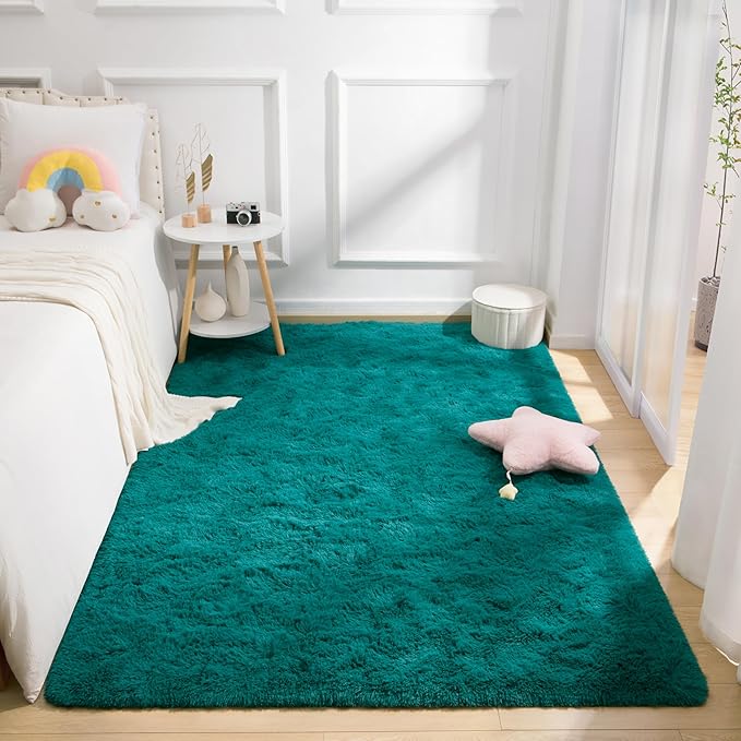BENRON Soft Area Rugs for Living Room Bedroom Washable, Fluffy Rugs for Kids Children Girls Boys Room Decor, 3x5 Throw Rug for Nursery Kitchen Dining Table, Indoor Floor Carpets, Teal Green