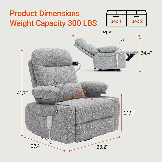 MAMAZING Oversized Electric Nursery Rocking Chair with Adjustable Armrests, Power Recliner Glider Nursing Chair for Breastfeeding, USB & Type-C Ports, Phone Holder, Oeko-TEX & FSC Certified(Grey)