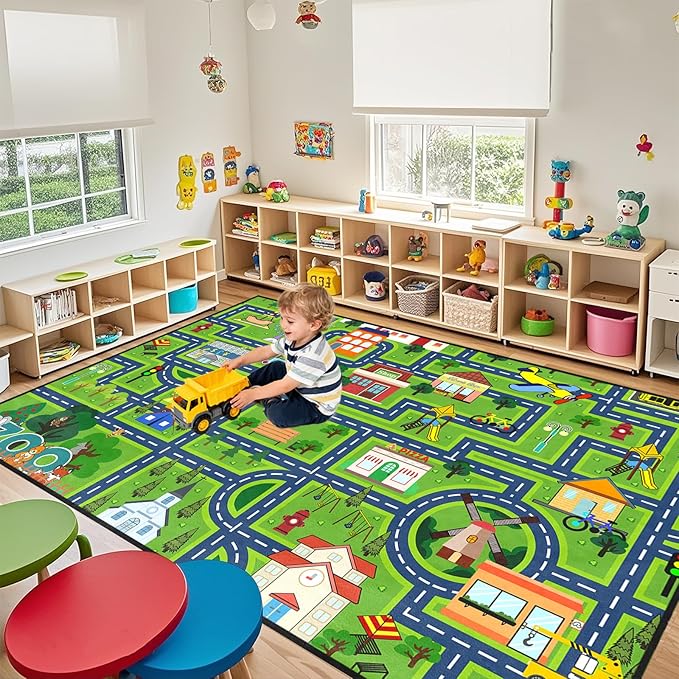 Road Map Carpet for Kids 6x9 Feet, Kids Car Rugs for Playroom Car Play Mats for Floor City Rug Play Mat