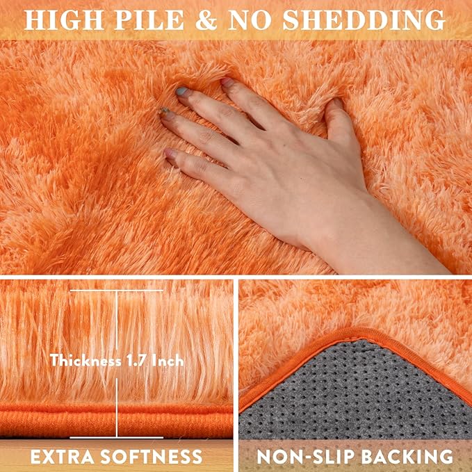 Kids Rugs for Bedroom, 5x7 Fluffy Shaggy Rugs for Living Room, Soft & Non Slip Fuzzy Orange Tie Dye Shag Rug for Girls Room Dorm Home Decor, Modern Indoor Floor Rug