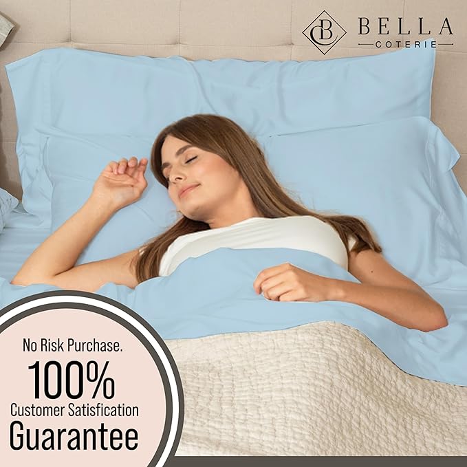 Bella Coterie Luxury Bamboo Viscose 34” Split Top King Size Sheet Set | 1 Fitted Sheet for Sleep Number & Adjustable Beds | 100% Organically Grown | Cooling & Soft | 18” Deep Pocket [Coastal Blue]