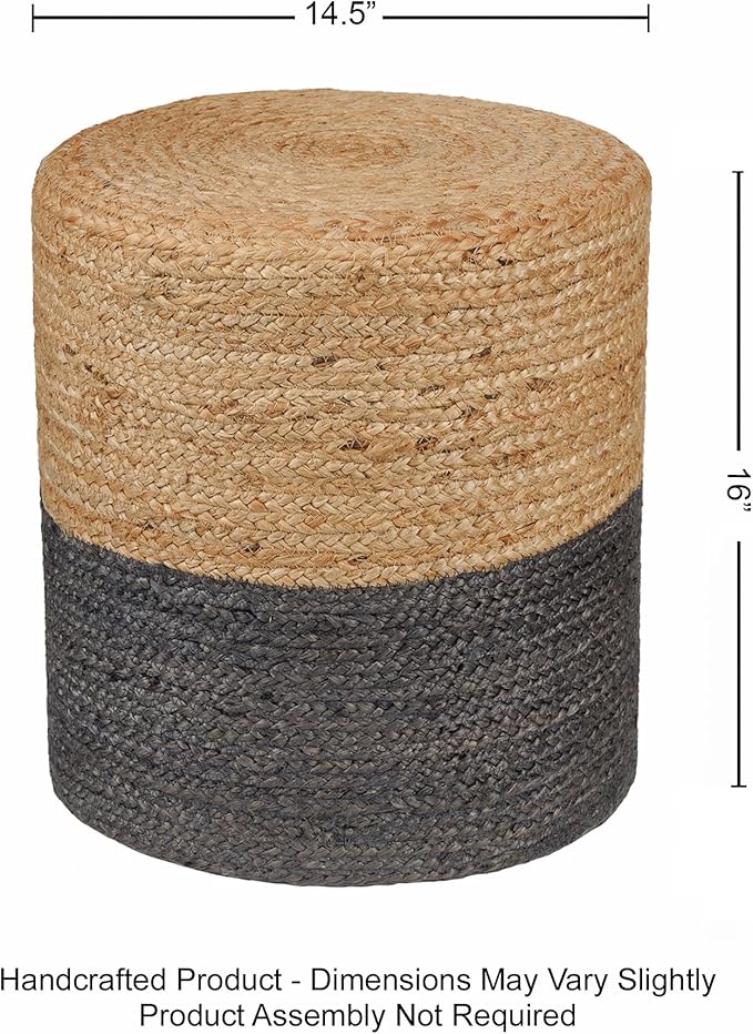 REDEARTH · Cylindrical Pouf Foot Stool Ottoman - Jute Braided Pouffe Poof Accent Sitting Footrest for Living Room, Bedroom, Nursery, Patio, Lounge - Set of 2 (14.5”X14.5”X16”; Natural Gray)