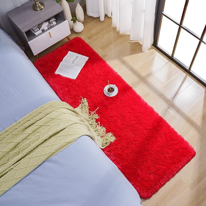 BENRON Soft Runner Rugs for Bedroom 2x6, Washable Long Runners for Hallway Entryway Kitchen Dorm, Fluffy Throw Rug for Kids Girls Room Decor Photo Prop, Red
