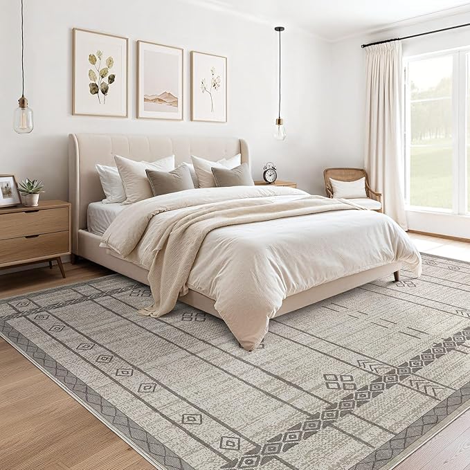Area Rugs for Living Room Washable Living Room Rug Soft Neutral Indoor Floor Carpet Non-Slip Stain Resistant Modern Boho Rugs for Bedroom Dining Room Kids Room Nursery Office Home Grey Brown