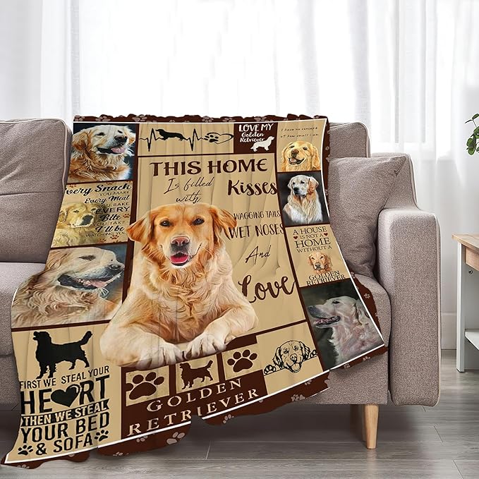 Golden Retriever Blanket Gifts and Decor - Cute Dog Throw for Girls, Women, Kids, Adults - Soft Warm Cozy Fleece for Couch, Sofa, Bed 60"x50"
