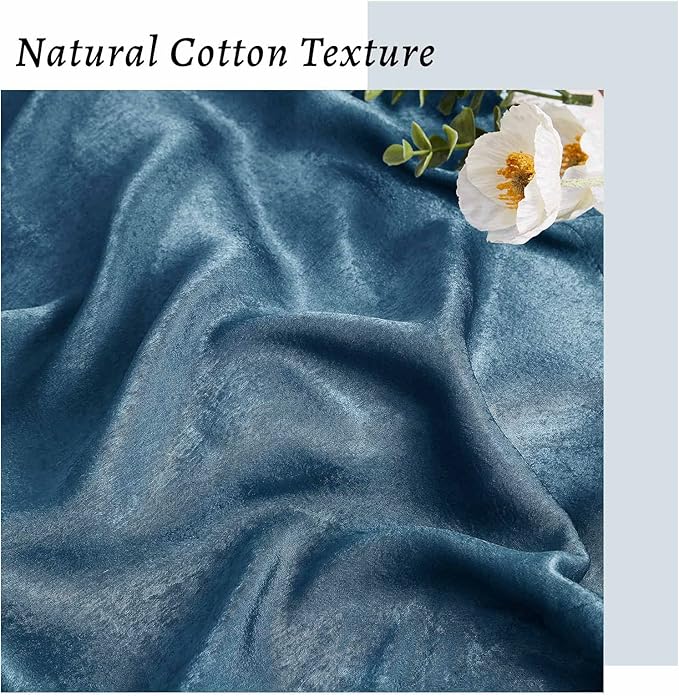 Melodieux Dark Blue Velvety Semi Sheer Curtains 96 Inch Length for Bedroom, Living Room Natural Cotton Texture Rod Pocket Window Sheer Drapes, 52 by 96 Inch (2 Panels)