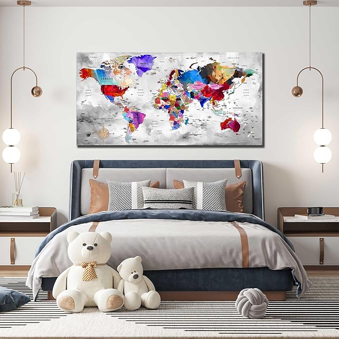 ZHAOSHOP World Maps for Wall Decor - Modern Art Wall Decor - Large Canvas Art Wall Decor for Living Room Size 29" x 59"