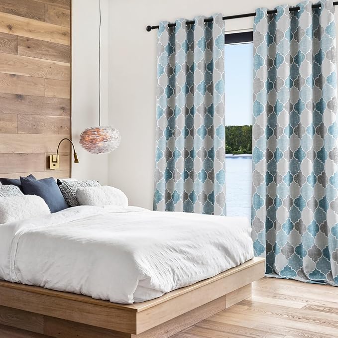 Christmas Full Blackout Curtains 84 Inches Long 2 Panels Gray Blue Moroccan Drapes Room Darkening Thermal Insulated Grommet Top Window Treatments Drapes for Bedroom Living Room, 52" W
