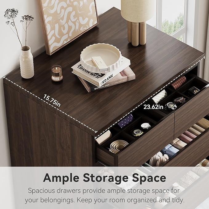 Brown Tall 7 Drawer Dresser for Bedroom, Modern Wood Closet Dressers & Chests of Drawers with Jewelry Storage, 23.6" L*15.8" W*47.5" H in Large Vertical Dresser for Bedroom, Living Room, Nursery
