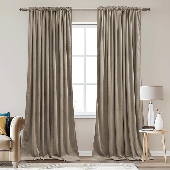 StangH Velvet Curtains for Sliding Door Extra Wide Camel Beige Privacy Thermal Insulated Window Drapes Back Tab Heavy Room Dividers for Living Dining Room, W62 x L84, 2 Panels