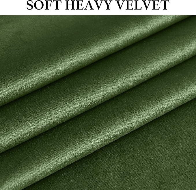 StangH Moss Green Velvet Pinch Pleated Curtains for Sliding Door, Super Soft Thermal Insulated Blackout Drapes 96 inch Luxury Decorative Backdrops for Hotel Hall Party, W52 x L96, 2 Panels
