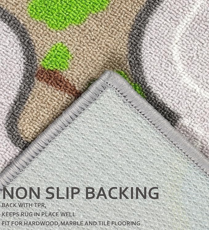 Kids Carpet Playmat Rug 5'2''x3'3'', Kids Rugs for Bedroom, Non-Slip Town City Road Map Car Rugs for Kids Toy Cars, Track Carpet Play Rug for Playroom Classroom Decor (Tan)