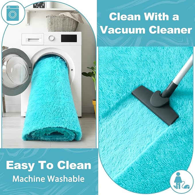 EVOIONOS 5x8 Washable Large Area Rug for Living Room, Fluffy Shag Rug for Bedroom, Ultra Soft Plush Non Slip Indoor Floor Bedside Nursery Kids Girls Room Dorm Carpet, Home Decor Aesthetic, Teal Blue