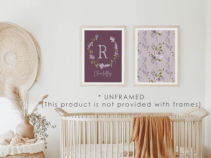 Personalized Name Flower Nursery Wall Art Prints, Crib & Nursery décor, Newborn Baby Girl Gift Present, Floral Baby Girl Room Pictures, Poster For Baby And Kids (6 Prints, Flower 2)