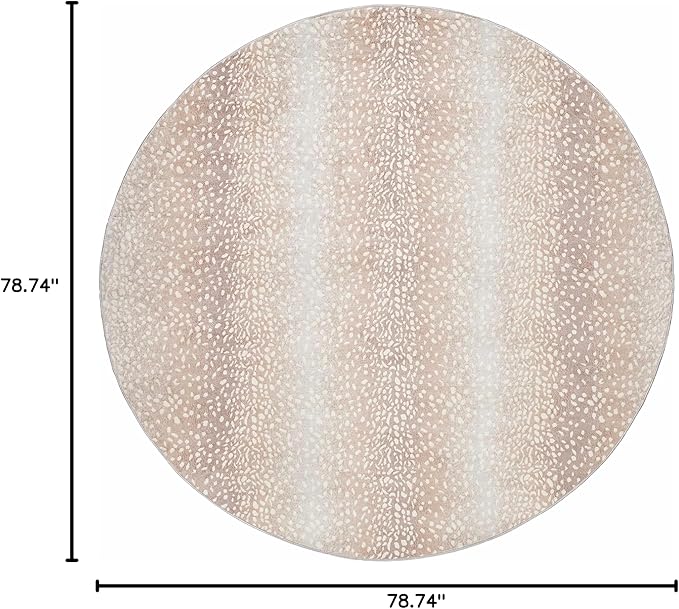 Hauteloom Pointblank Modern Animal Print Area Rug for Living Room, Bedroom - Bohemain Leopard Print Carpet - Contemporary Antelope Print Rug - Gray, Brown, Beige - 6'7" Round Rug
