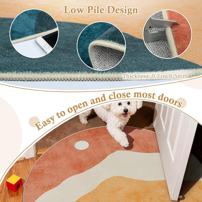Mountain Round Rugs 8ft, Abstract Circle Rug for Living Room Non Slip Washable Bedroom Area Rug, Soft Extra Large Round Carpet for Nursery Dinng Room Playroom(Multi)