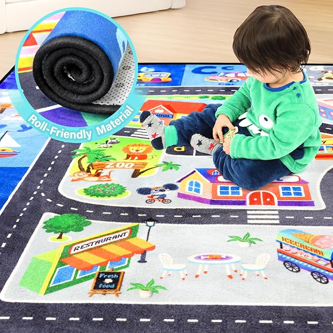 ABC Rug, Toddler Play Rug 5x7 Feet, Extra Thick (0.4in) Washable Baby Play Mat for Floor, Classroom Carpet Non-Slip for Learning, Alphabet, Nursery Mat for Crawling & Fun & Playroom Decor