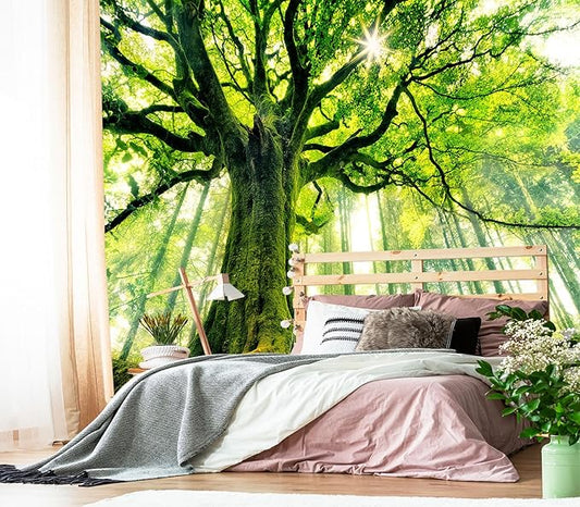 XMPMBM-Green Forest backsplash Large Decorative Wallpaper Large Tree Bedroom Bathroom Wall Mural- W 132" X H 92"（93 Square Foot）