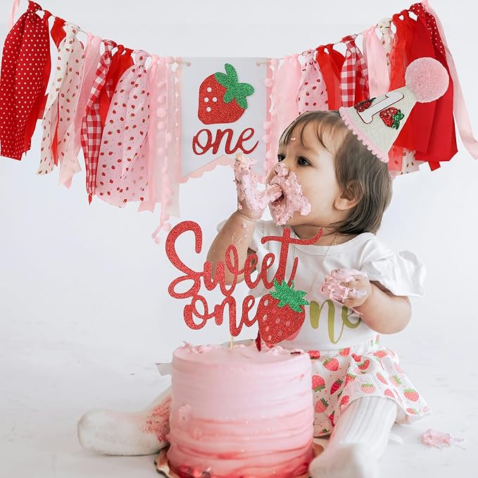 Berry First Birthday High Chair Banner for First Baby Girl Berry Sweet One Birthday Party Decorations