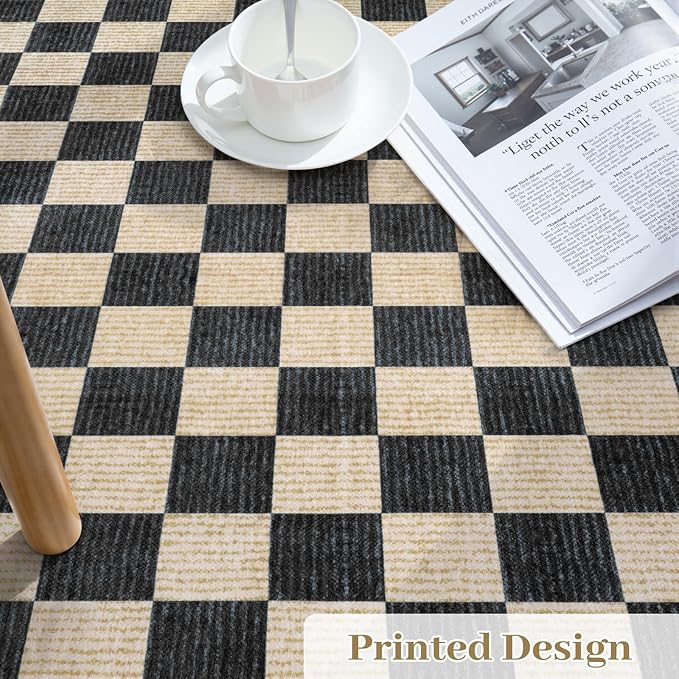 LIVEBOX Washable Runner Rug Checkered, 2x6 Black Runner Rugs for Hallway, Non-Slip Kitchen Runners, Farmhouse Neutral Classic Geometric for Hallways, Entryway, Bedroom, Bathroom(Black 2'x6')