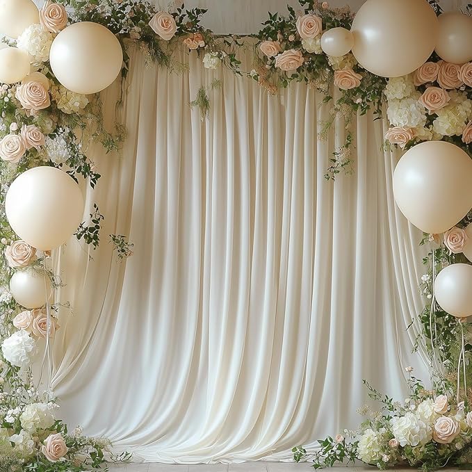 Ivory Backdrop Curtains for Wedding Parties, 10x7FT Wrinkle Free Photo Backdrop Curtains for Wedding Birthday Party Baby Shower, Fabric Drape with Rod Pockets 5ft x 7ft, 2 Panels