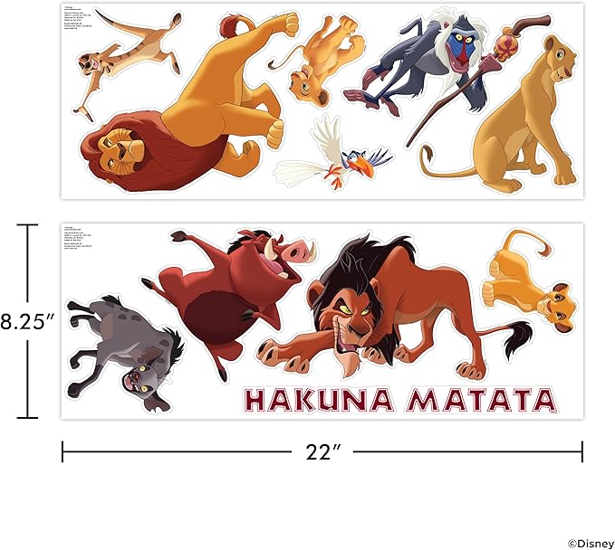 Disney The Lion King Wall Decals - Set of 11 Vinyl Stickers for Nursery Bedroom Bathroom - Peel and Stick Room Decorations