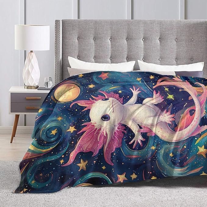 Axolotl Blanket Salamander Gifts Throw Blanket Super Soft Flannel Lightweight Fluffy Plush Cozy Fuzzy Fleece Axolotls Decor Blanket for Girl Woman Boys Kids Adults for Bed Sofa 60"X80"