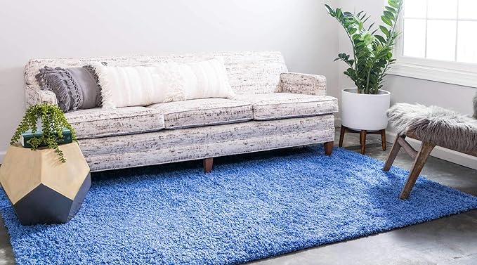 Unique Loom Solid Shag Collection Area Rug (5' 1" x 8' Rectangle, Periwinkle Blue)