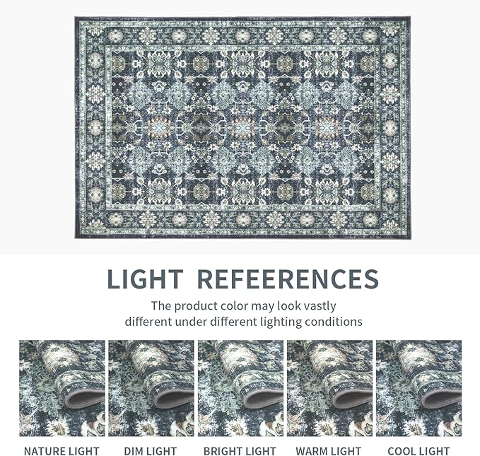 Washable 2×3 Area Rug for Entryway Indoor, Vintage Floral Small Area Rug Soft Non Slip Stain Resistant Boho Carpet for Front Door Dinning Room Kitchen Bedroom Blue/Navy