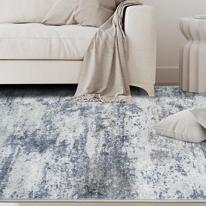 10x14 Area Rugs for Living Room Rug Washable: Abstract Large Rug Indoor Modern Carpet Non Slip for Dining Room Bedroom Nursery Home Office Blue Grey