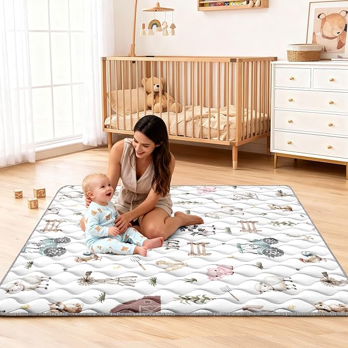 Baby Play Mat 50"x50" Extra Thick Foam Playmat - Water-Resistant Non-Slip Floor Mat & Cushioned Crawling Mat for Babies, Infants & Toddlers for Tummy Time(Cute Farm Animals)