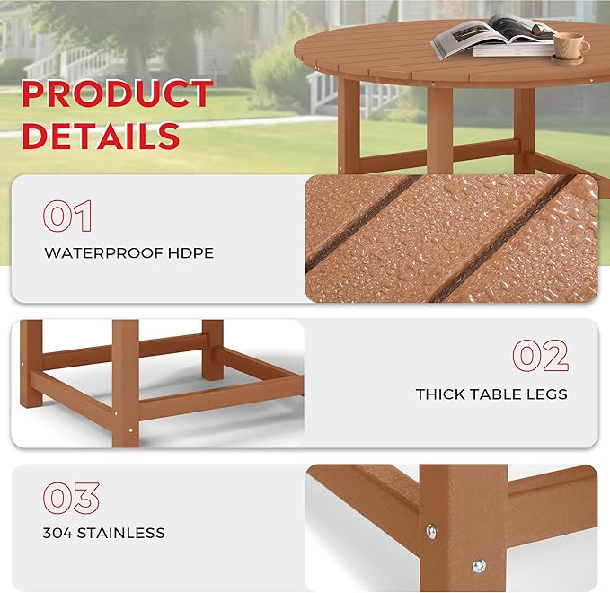 Costaelm Kids Dinner Table, Toddler Play Desk Student Desk Outdoor Childrens Picnic Tables for Children Arts & Crafts, Snack Time, Multi-Activity Table for Ages 2-8 in Home/Outside, Teak
