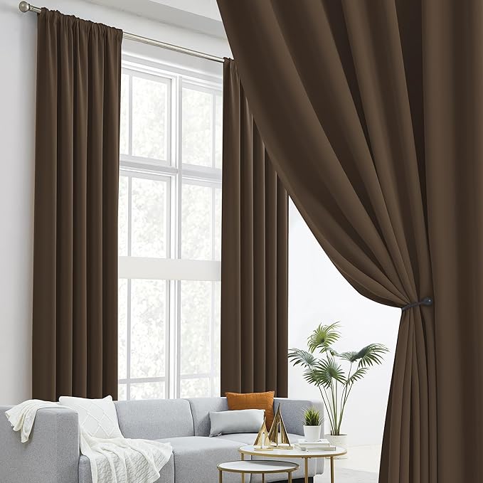 DUALIFE Blackout Curtains/Drapes 120 Inches Long, Light Blocking Privacy Draperies,52 inches by 120 inch,2 Panels,Brown