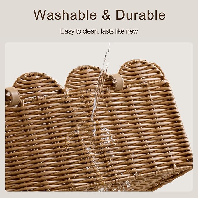 HBlife Baby Diaper Caddy Organizer, Washable Waterproof, Large Portable Scalloped Wicker Woven Basket with Divider, Nursery Diaper Station, Baby Shower Gifts Basket - Newborn Essentials, Car Organizer