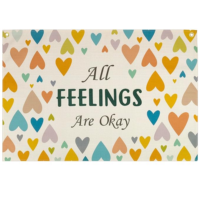 Mental Health Inspirational Rectangular Banner Flag Sign Wall Decor Gift for Boy Girl Kids Teen,Classroom Therapy Office Homeschool Reading Room Door-Birthday Christmas Gift-All Feelings Are Okay
